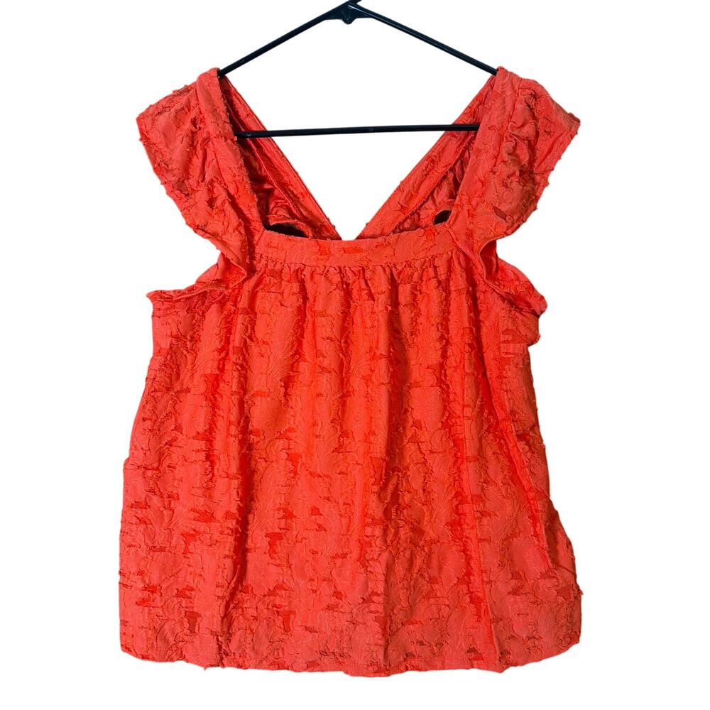 Lauren Conrad Womens Blouse Spanish Coral Ruffle Swing Lined Sleeveless L